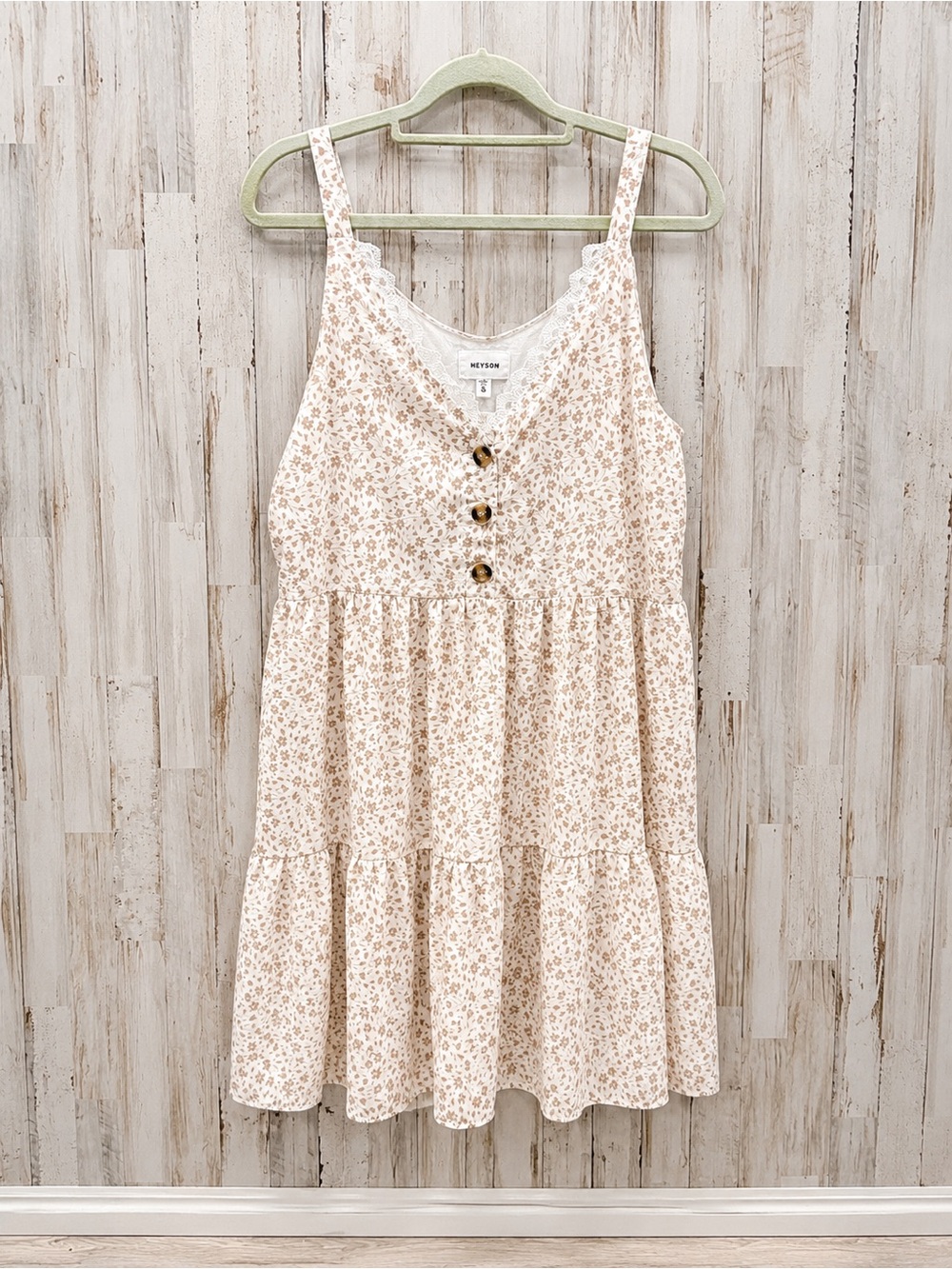 Heyson Floral Babydoll Dress Small Cream Ditsy Floral Lace Trim Cottagecore